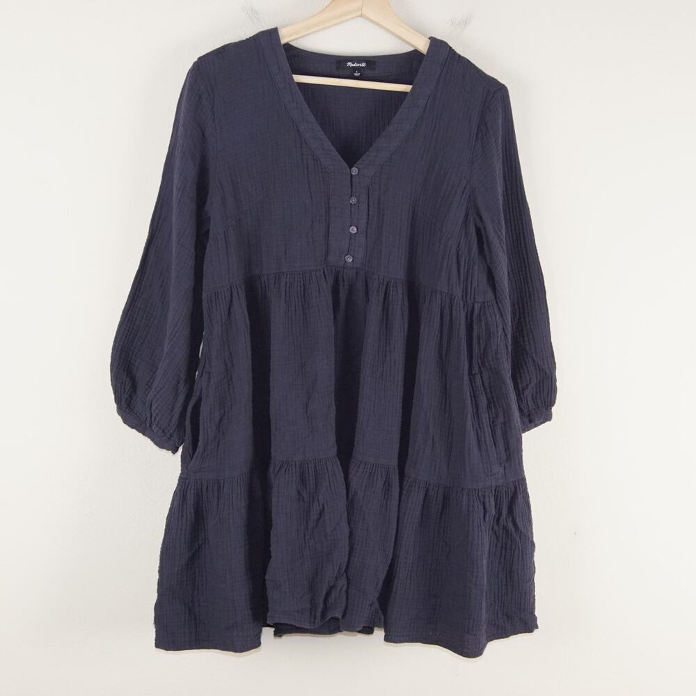 Madewell Lightspun Cotton Gauze Long Sleeve Colette Blue Mini Dress Sz 4